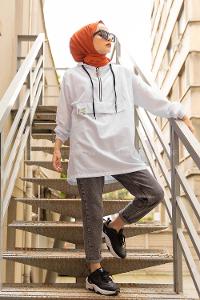 Modalamelif  Arma Baskılı Kapşonlu Tunik  Beyaz