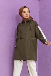 Modalamelif Kanguru Cepli Yaka Fermuarlı Corona Sweat Haki