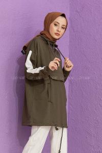 Modalamelif Kanguru Cepli Yaka Fermuarlı Corona Sweat Haki