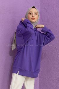 Modalamelif Kapşonlu Örgü İpli Sweat Mor