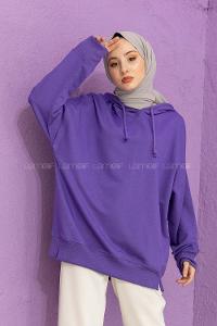 Modalamelif Kapşonlu Örgü İpli Sweat Mor