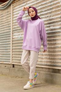 Modalamelif Lila Marigunta Baskılı Sweat Tunik