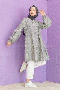 Modalamelif Yaka Bağlamalı Çizgili Tunik Gri