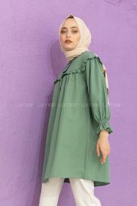Modalamelif Kol Lastikli Önü Pileli Tunik Pastel Yeşili