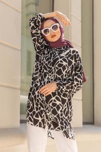 Modalamelif Soyut Desen Gömlek Siyah Beyaz