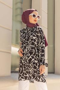 Modalamelif Soyut Desen Gömlek Siyah Beyaz