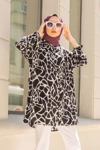 Modalamelif Soyut Desen Gömlek Siyah Beyaz