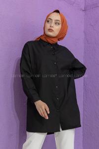 Modalamelif Önü Düğmeli Poplin Gömlek Siyah