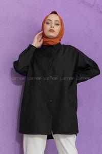 Modalamelif Önü Düğmeli Poplin Gömlek Siyah