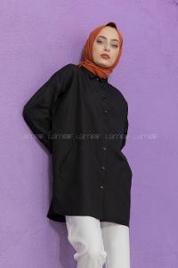 Modalamelif Önü Düğmeli Poplin Gömlek Siyah