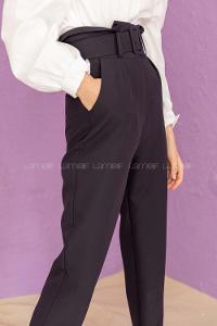 Modalamelif  Beli Fırfırlı Kemerli Pantolon Siyah