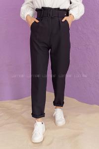 Modalamelif  Beli Fırfırlı Kemerli Pantolon Siyah