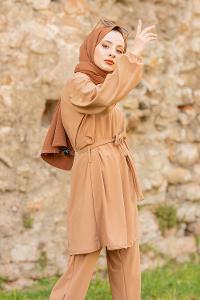 Modalamelif Kuşaklı Takım Sütlü Kahve