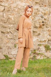 Modalamelif Kuşaklı Takım Sütlü Kahve