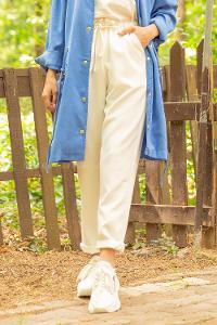 Modalamelif Beli Lastikli Pantolon Beyaz