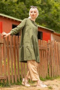 Modalamelif Önü Yarım Düğmeli Tunik Haki