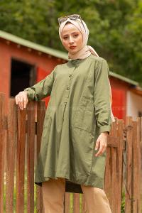 Modalamelif Önü Yarım Düğmeli Tunik Haki