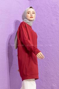 Modalamelif Bisiklet Yaka Düz Renk Sweat Bordo