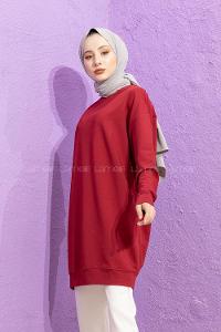 Modalamelif Bisiklet Yaka Düz Renk Sweat Bordo