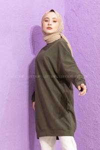 Modalamelif Bisiklet Yaka Düz Renk Sweat Haki