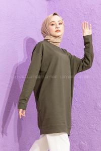 Modalamelif Bisiklet Yaka Düz Renk Sweat Haki