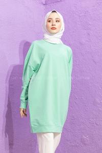 Modalamelif Bisiklet Yaka Düz Renk Sweat Mint Yeşili