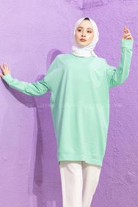 Modalamelif Bisiklet Yaka Düz Renk Sweat Mint Yeşili