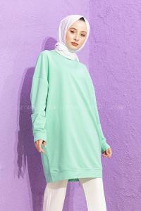 Modalamelif Bisiklet Yaka Düz Renk Sweat Mint Yeşili