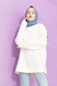 Modalamelif düşük Kol Düz Renk Sweat Beyaz