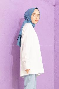 Modalamelif düşük Kol Düz Renk Sweat Beyaz