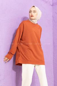 Modalamelif Düşük Kol Düz Renk Sweat  Kiremit