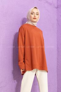 Modalamelif Düşük Kol Düz Renk Sweat  Kiremit