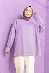 Modalamelif Düşük Kol Düz Renk Sweat Lila