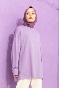 Modalamelif Düşük Kol Düz Renk Sweat Lila