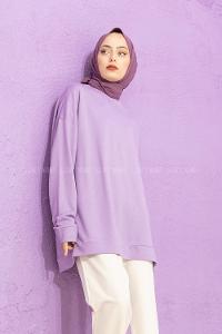 Modalamelif Düşük Kol Düz Renk Sweat Lila