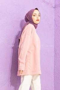 Modalamelif Düşük Kol Düz Renk Sweat Pudra