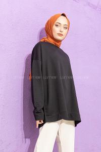 Modalamelif Düşük Kol Düz Renk Sweat Siyah