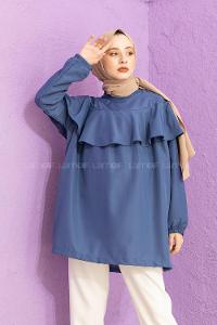 Modalamelif Hakim Yaka Fırfırlı Tunik İndigo