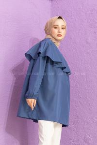 Modalamelif Hakim Yaka Fırfırlı Tunik İndigo