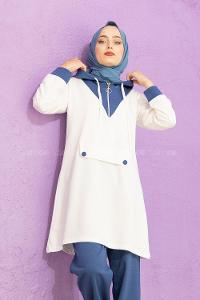 Modalamelif Kanguru Cepli Garnili İkili Takım İndigo