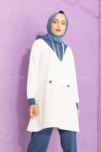 Modalamelif Kanguru Cepli Garnili İkili Takım İndigo