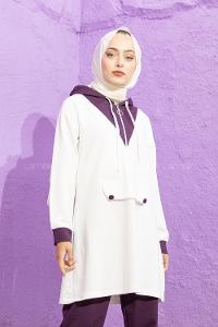 Modalamelif Kanguru Cepli Garnili İkili Takım Mürdüm