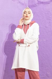 Modalamelif Kanguru Cepli Garnili İkili Takım Pudra