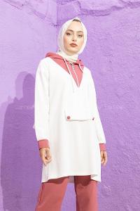 Modalamelif Kanguru Cepli Garnili İkili Takım Pudra