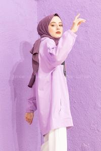 Modalamelif Karikatür Baskılı Sweatshirt Lila