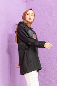 Modalamelif Karikatür Baskılı Sweatshirt Siyah