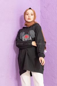 Modalamelif Karikatür Baskılı Sweatshirt Siyah