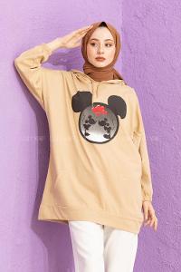 Modalamelif Karikatür Baskılı Sweatshirt Sütlü Kahve