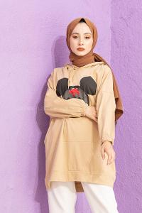 Modalamelif Karikatür Baskılı Sweatshirt Sütlü Kahve