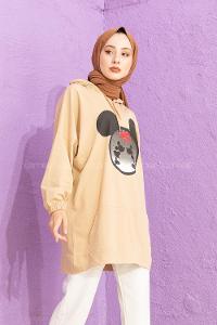 Modalamelif Karikatür Baskılı Sweatshirt Sütlü Kahve